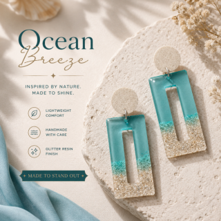 Ocean Breezze - Rectangle Drop Resin Earrings