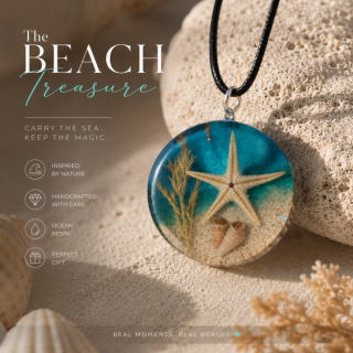Beach treasure - Resin circle pendant