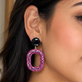 Glitter Oval Drop Earrings - pink
