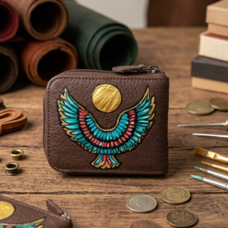 Natural leather isis wings brown wallet