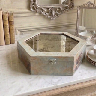 Hexagon Antiqued Mirror Box