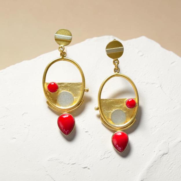 Red Modern Orbit Earrings 1 Red Modern Orbit Earrings